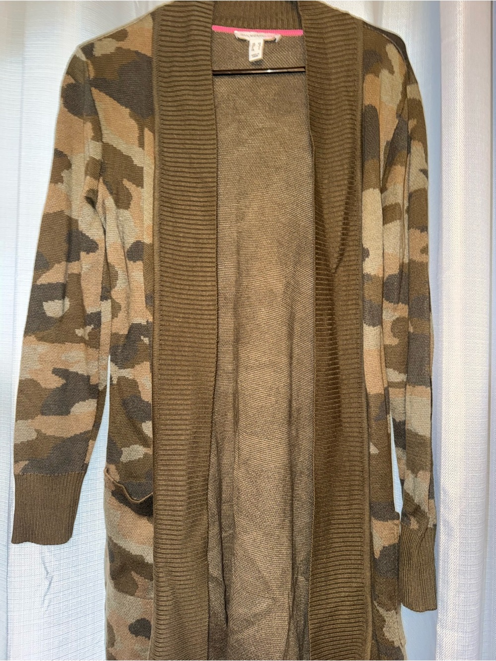 Women’s  Camouflage Open-Front Cardigan Sweater - Olive/Brown